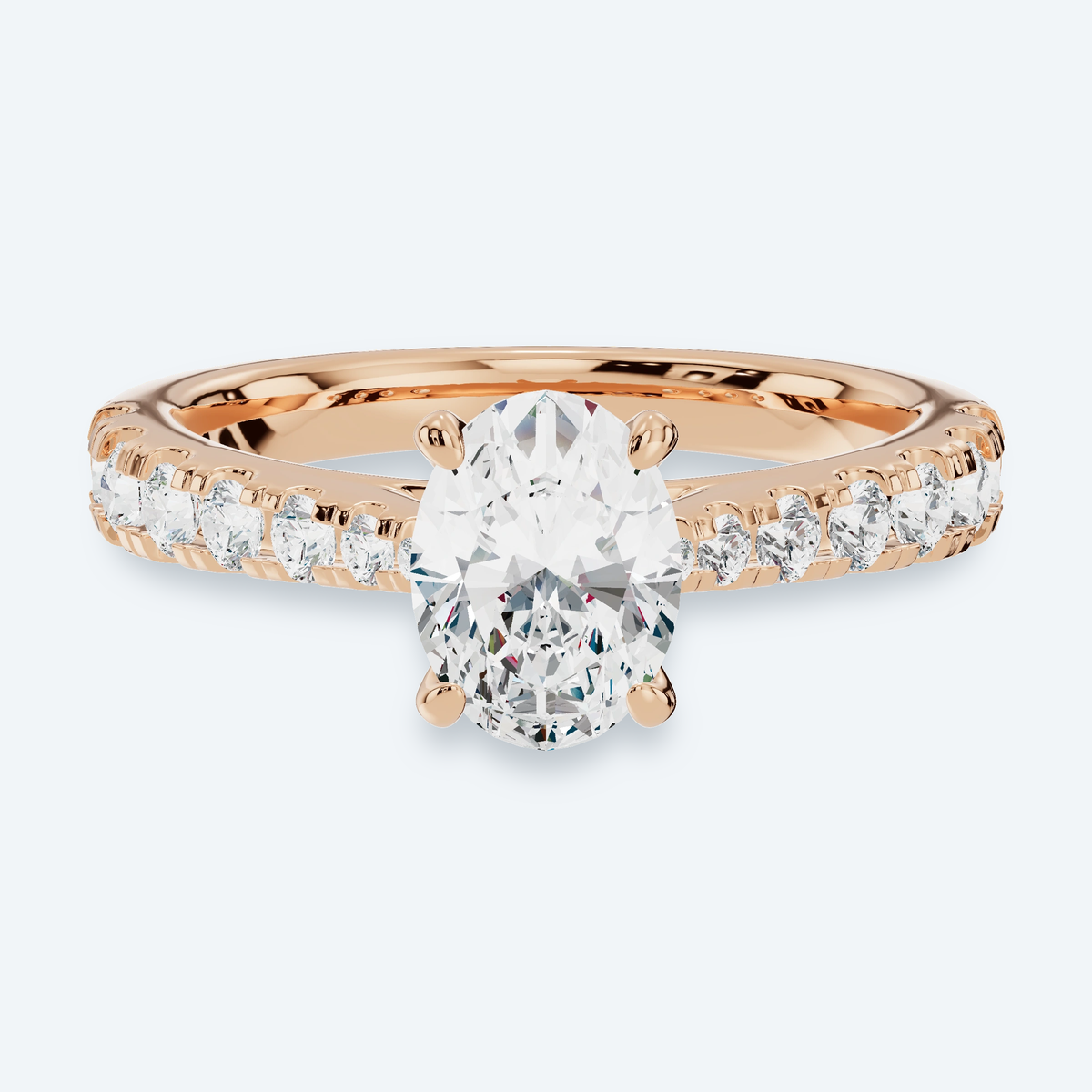 Oval Lab Diamond Graduated Side Stone Engagement Ring