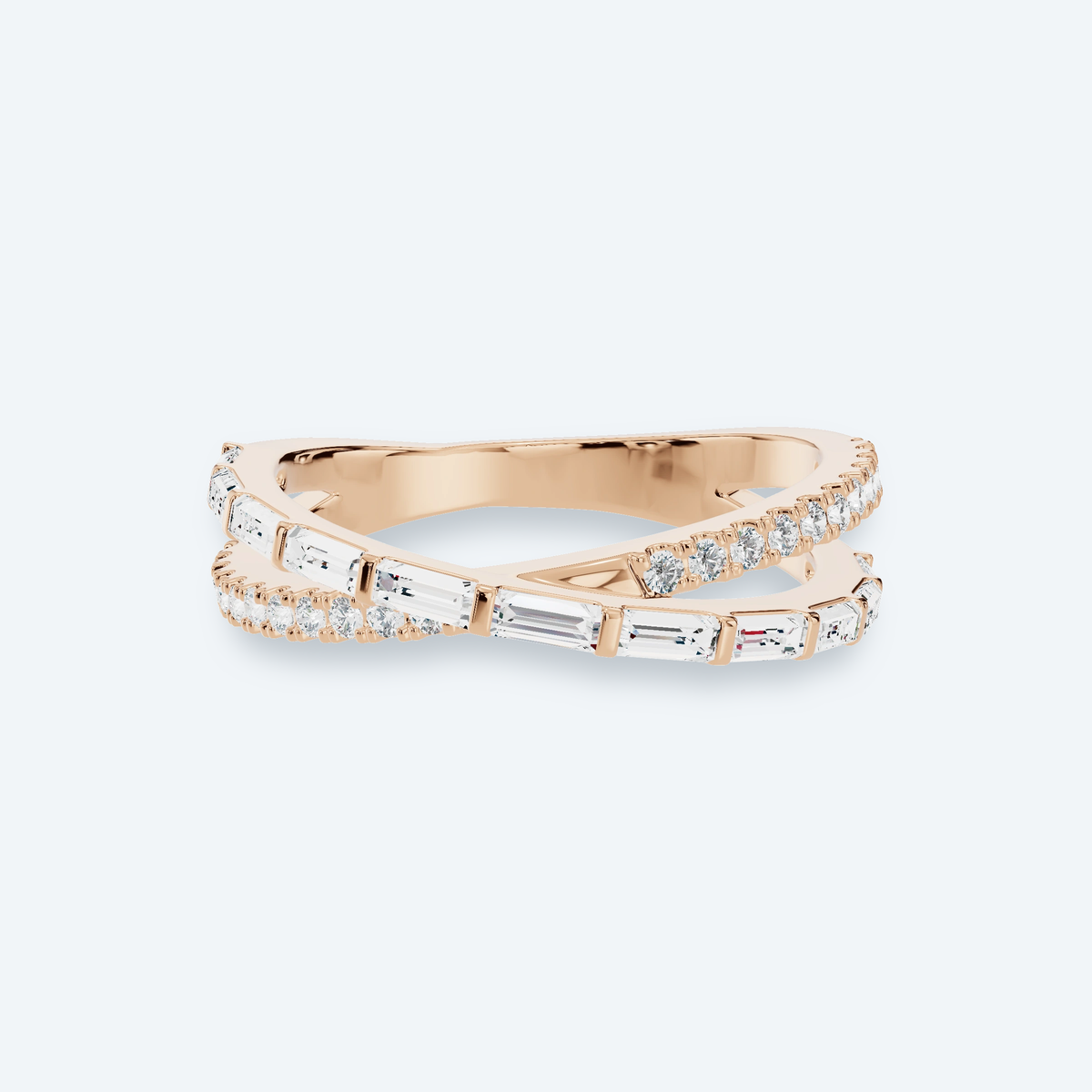 Baguette & Round Lab Diamond Crossover Ring