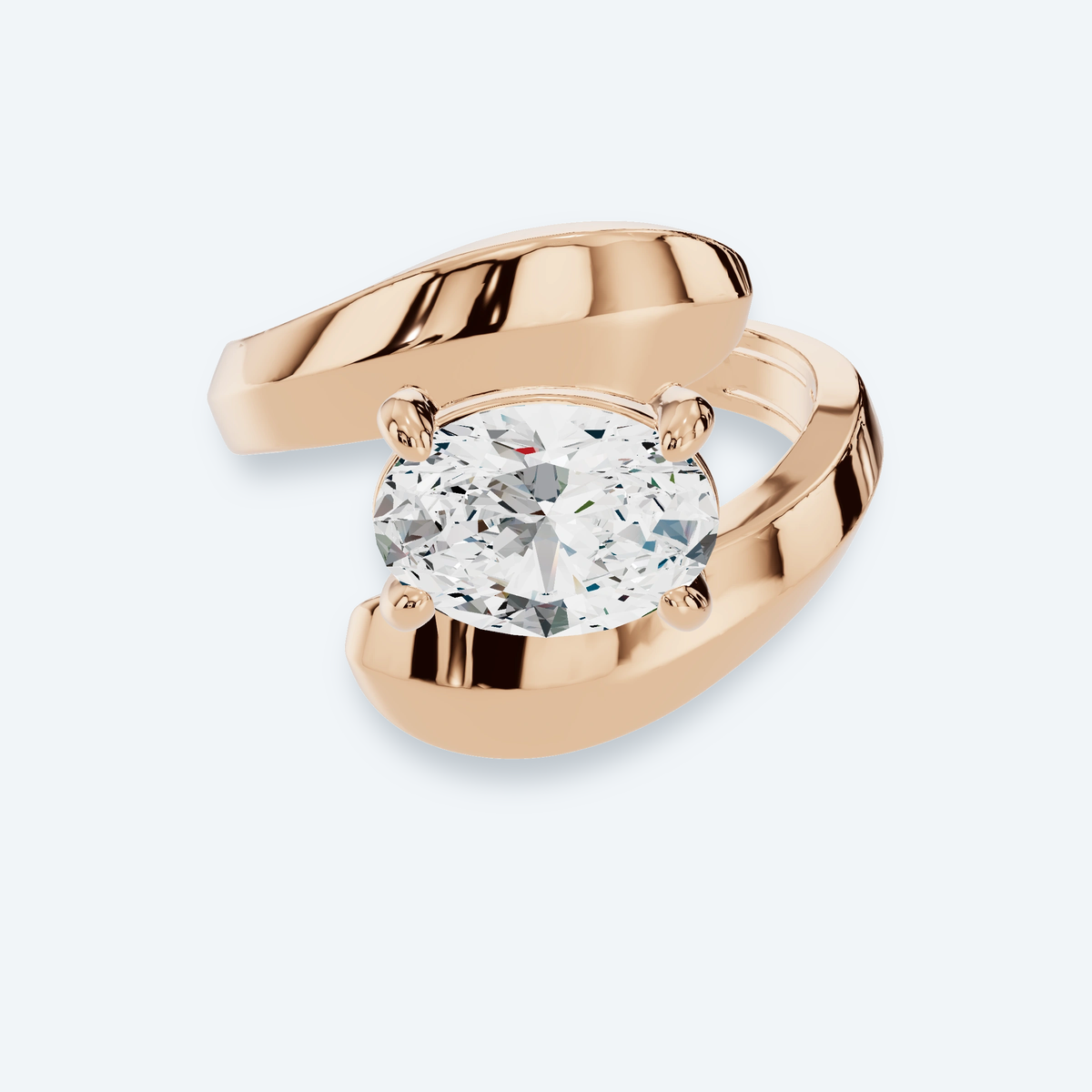 Oval Lab Diamond Knife-Edge Bypass Ring