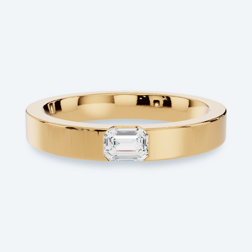 3mm Emerald Lab Diamond Men's Wedding Band - Yellow Gold