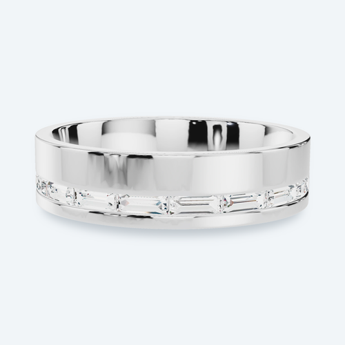 5.5mm Baguette Lab Diamond Men's Wedding Band - White Gold
