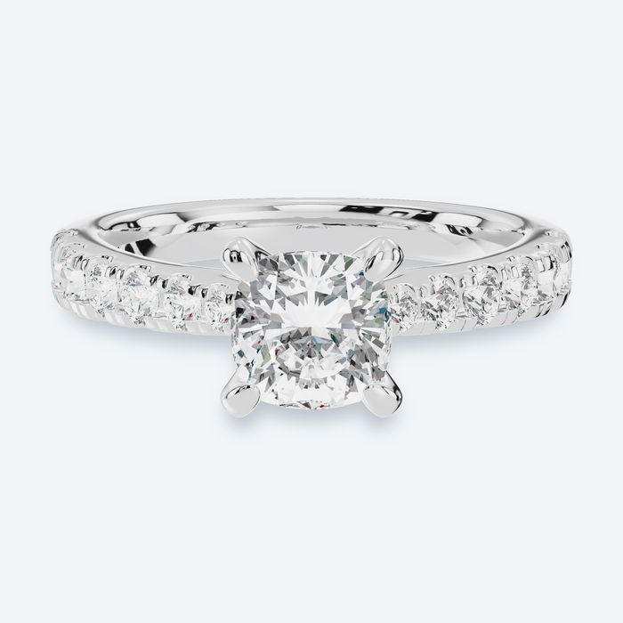 Cushion Lab Diamond Graduated Side Stone Engagement Ring