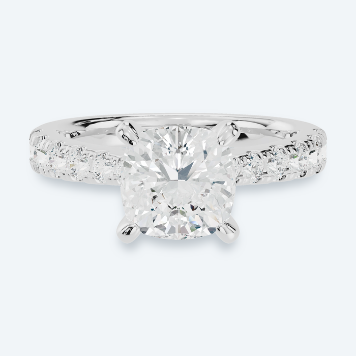 Cushion Lab Diamond Graduated Side Stone Engagement Ring
