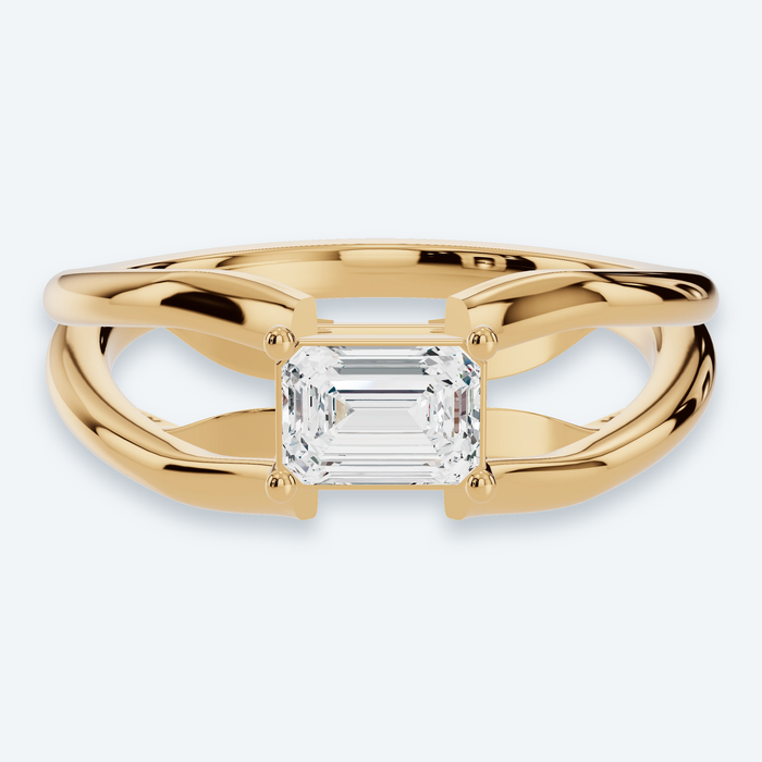 East-West Embedded Emerald Lab Diamond Engagement Ring