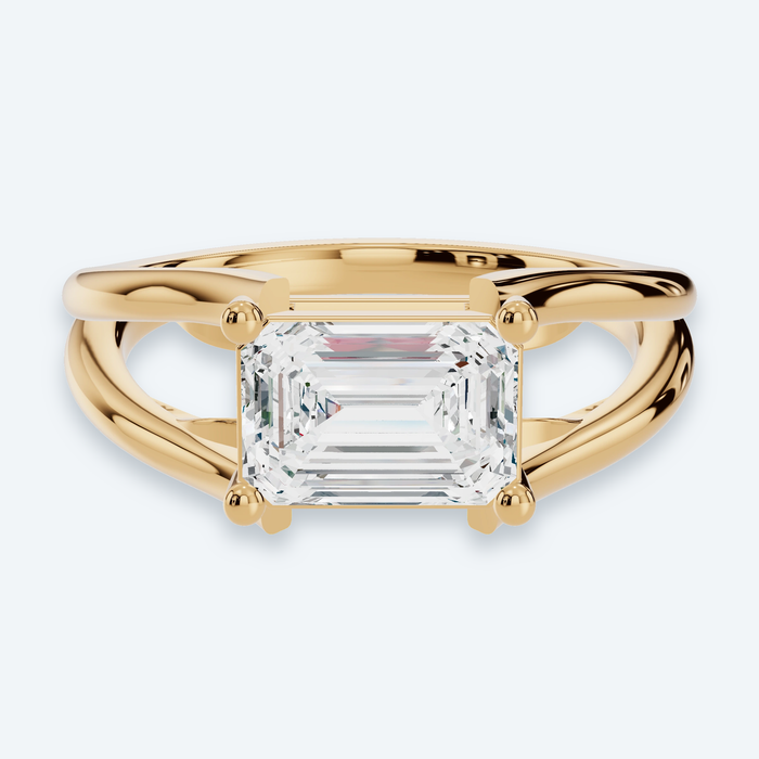 East-West Embedded Emerald Lab Diamond Engagement Ring
