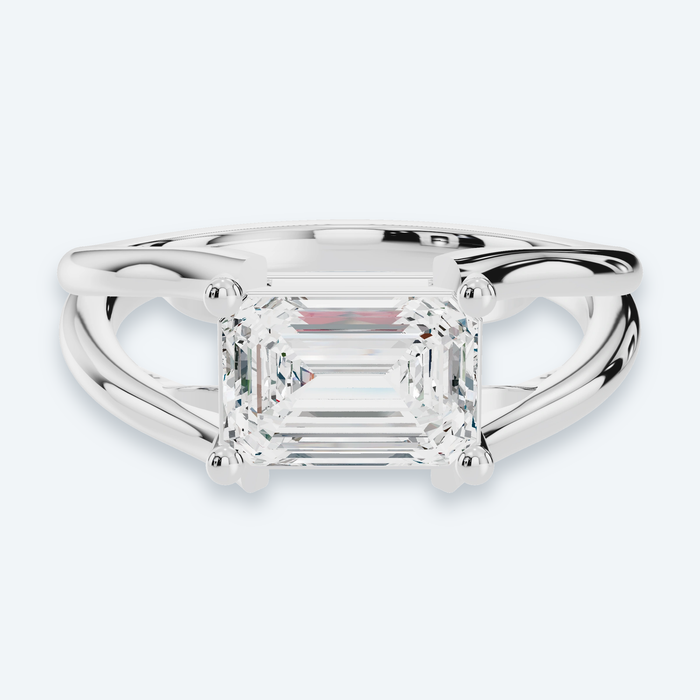East-West Embedded Emerald Lab Diamond Engagement Ring