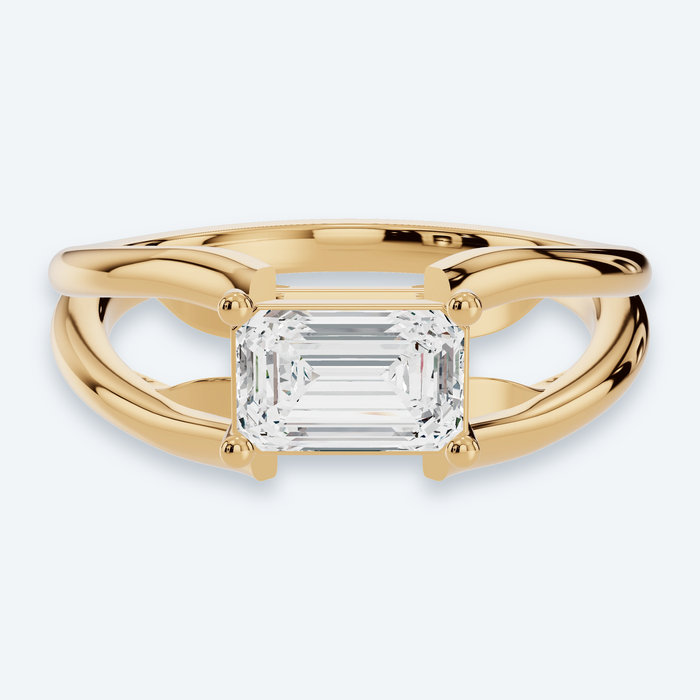 East-West Embedded Emerald Lab Diamond Engagement Ring