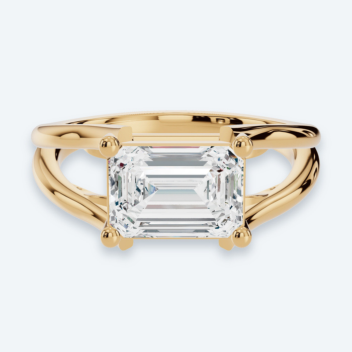 East-West Embedded Emerald Lab Diamond Engagement Ring