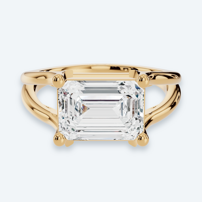 East-West Embedded Emerald Lab Diamond Engagement Ring