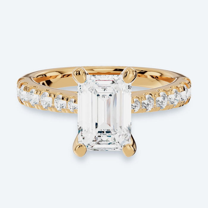 Emerald Lab Diamond Graduated Side Stone Engagement Ring