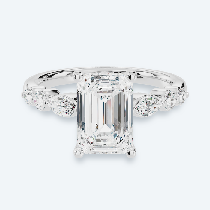 Emerald Lab Diamond Hidden Halo Marquise Accent Engagement Ring