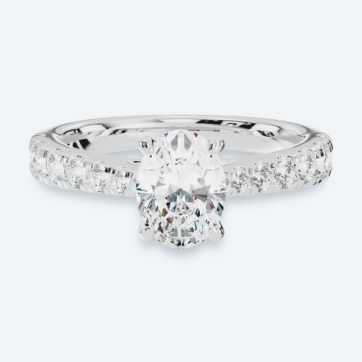 Oval Lab Diamond Graduated Side Stone Engagement Ring