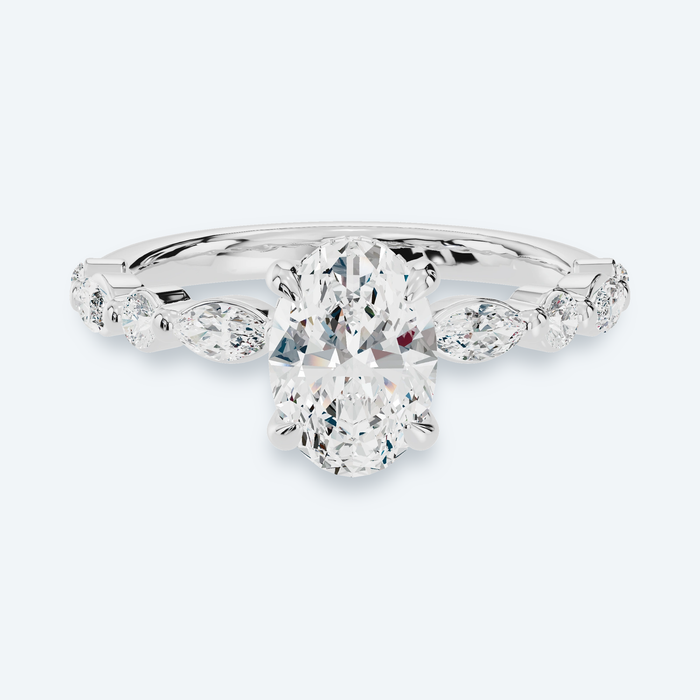 Oval Lab Diamond Hidden Halo Marquise Accent Engagement Ring