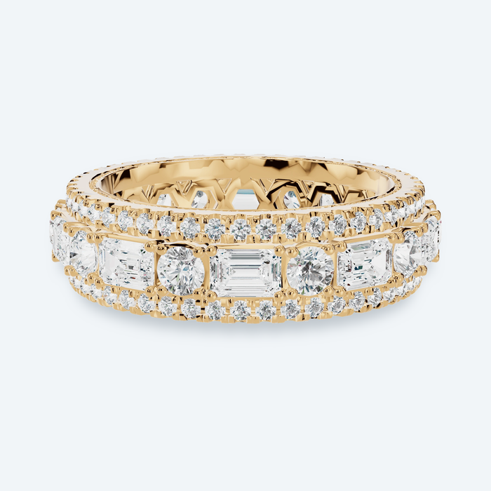 Three-Row Emerald & Round Lab Diamond Eternity Band