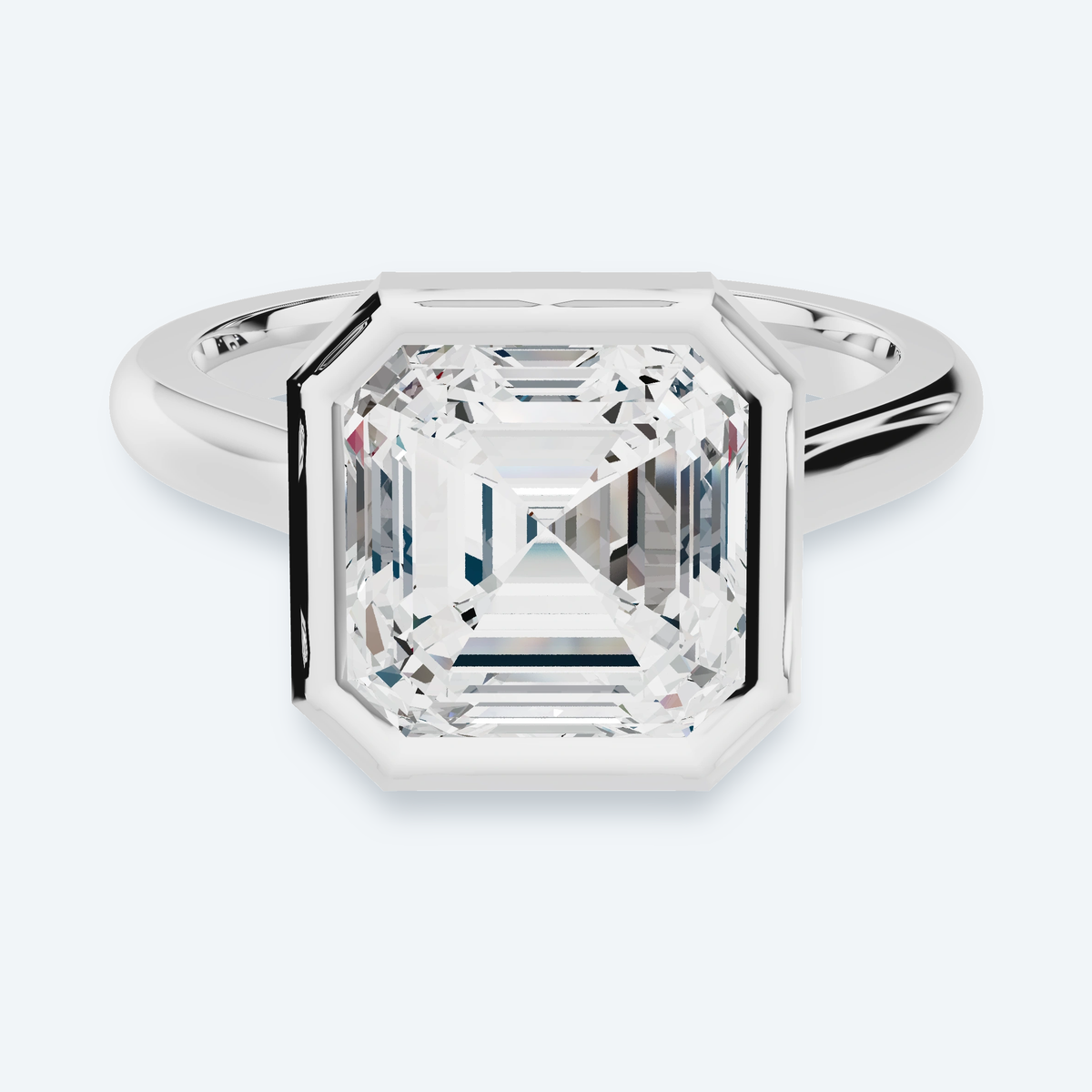 Asscher Lab Diamond Bezel Solitaire Engagement Ring