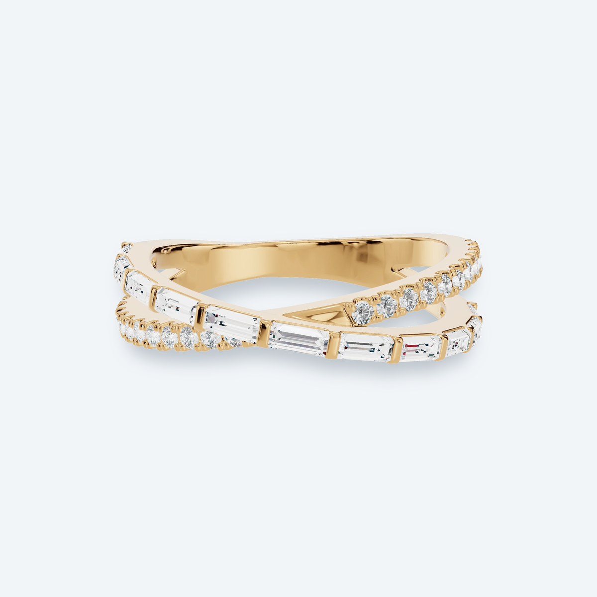 Baguette & Round Lab Diamond Crossover Ring