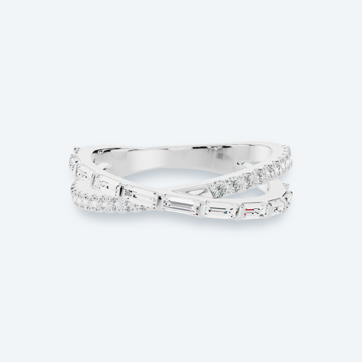Baguette & Round Lab Diamond Crossover Ring