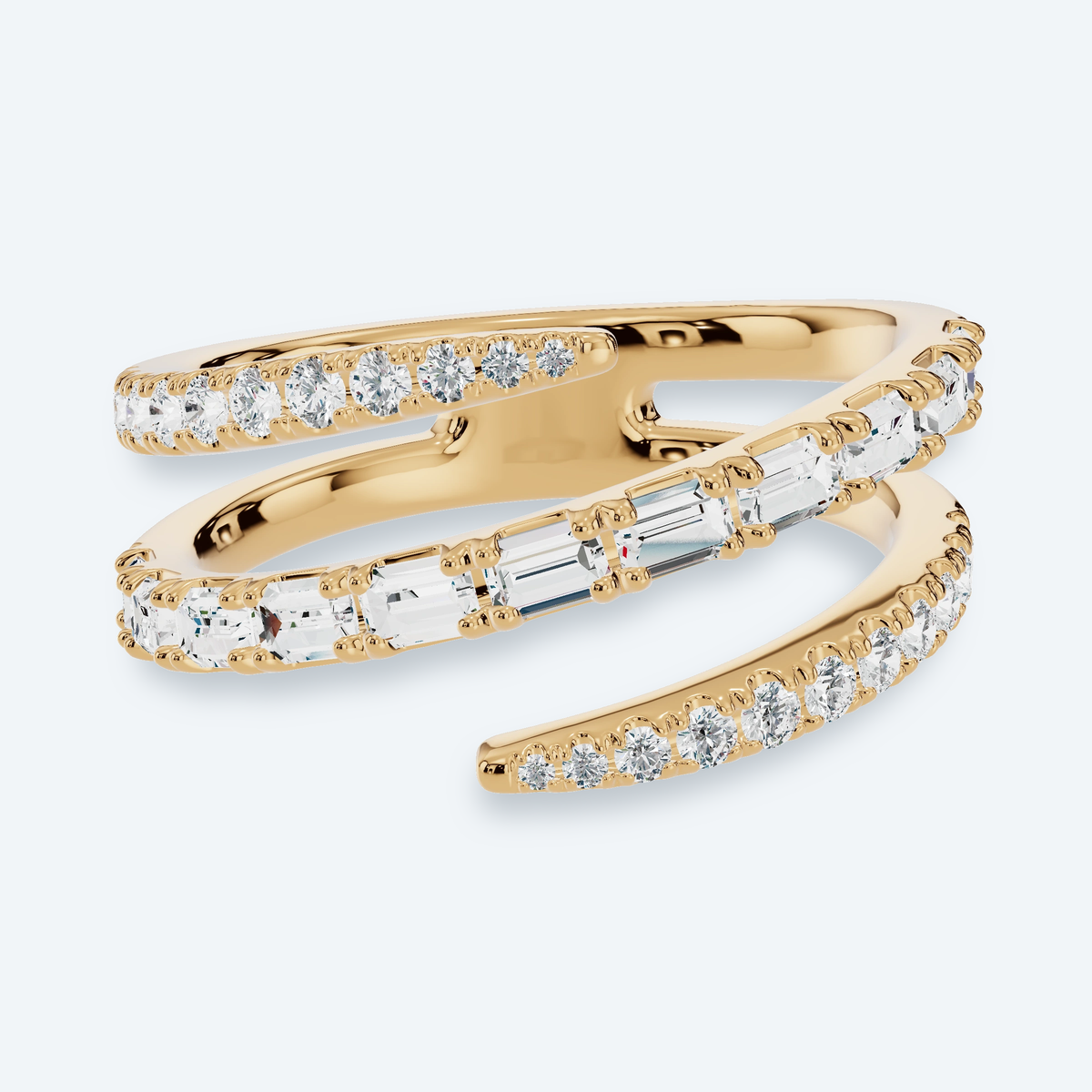 Baguette & Round Lab Diamond Double Wrap Ring