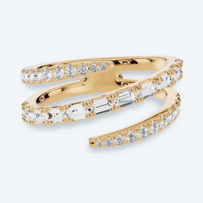 Baguette & Round Lab Diamond Double Wrap Ring