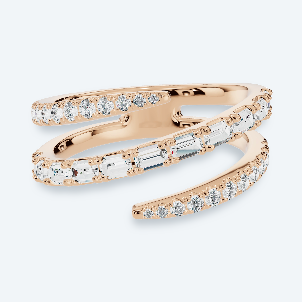 Baguette & Round Lab Diamond Double Wrap Ring