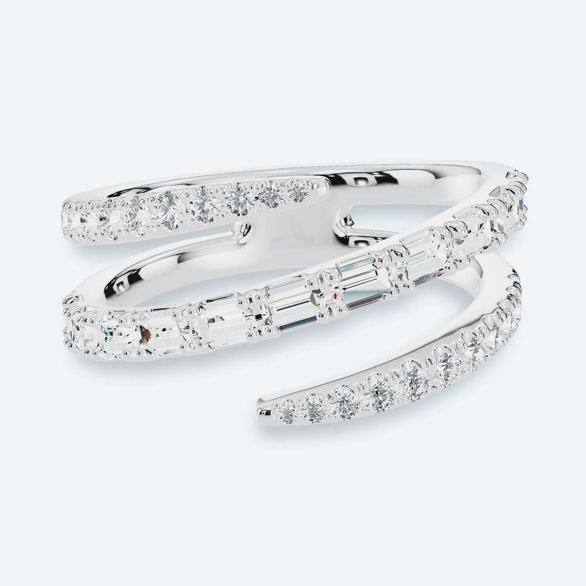 Baguette & Round Lab Diamond Double Wrap Ring