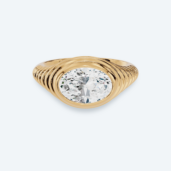East-West Oval Lab Diamond Bezel Ring