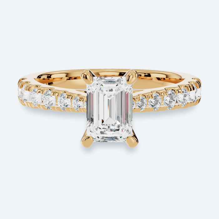 Emerald Lab Diamond Graduated Side Stone Engagement Ring