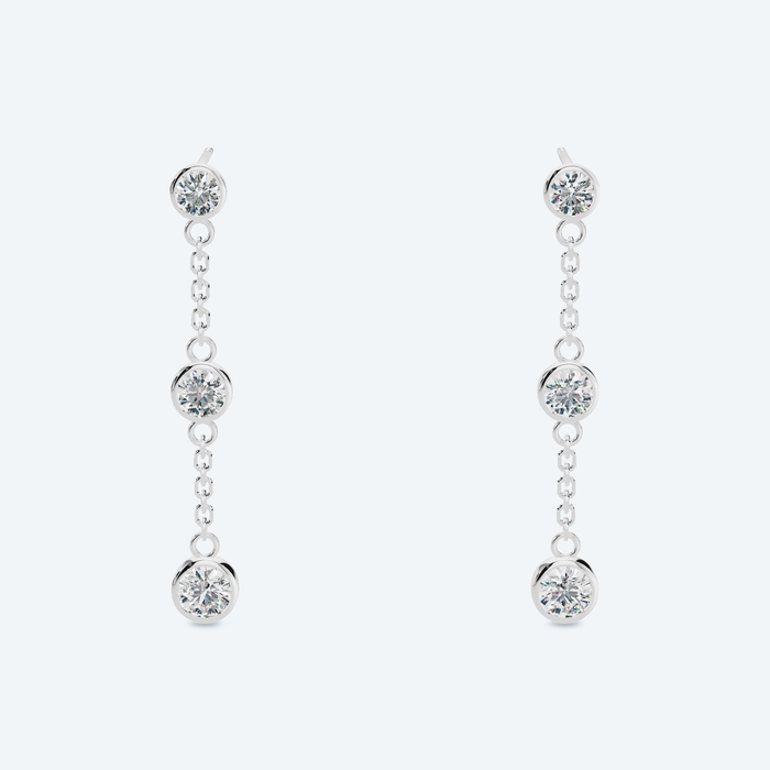 Lab Diamond Round Vertical Line Drop Earrings
