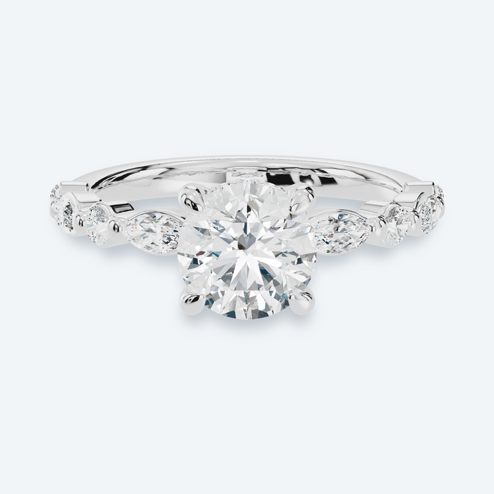 Round Brilliant Lab Diamond Hidden Halo Marquise Accent Engagement Ring